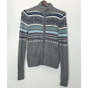 Le Tigre Fair Isle Sweater Women's Large Gray Blue Apres Ski Preppy Cabin Winter